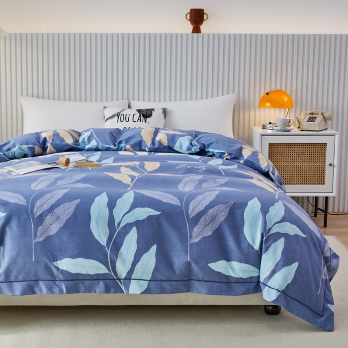 91家纺网 家纺一手货源 找家纺 杜先生 2023新款全棉加厚喷气活性磨毛单被套 叶叶相随-蓝
