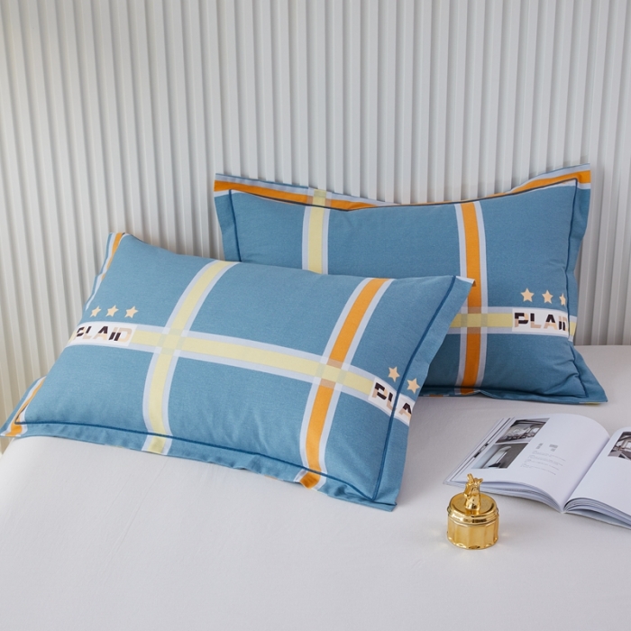 91家纺网 家纺一手货源 找家纺 杜先生 新款全棉加厚喷气活性磨毛枕套48*74/对星格-蓝