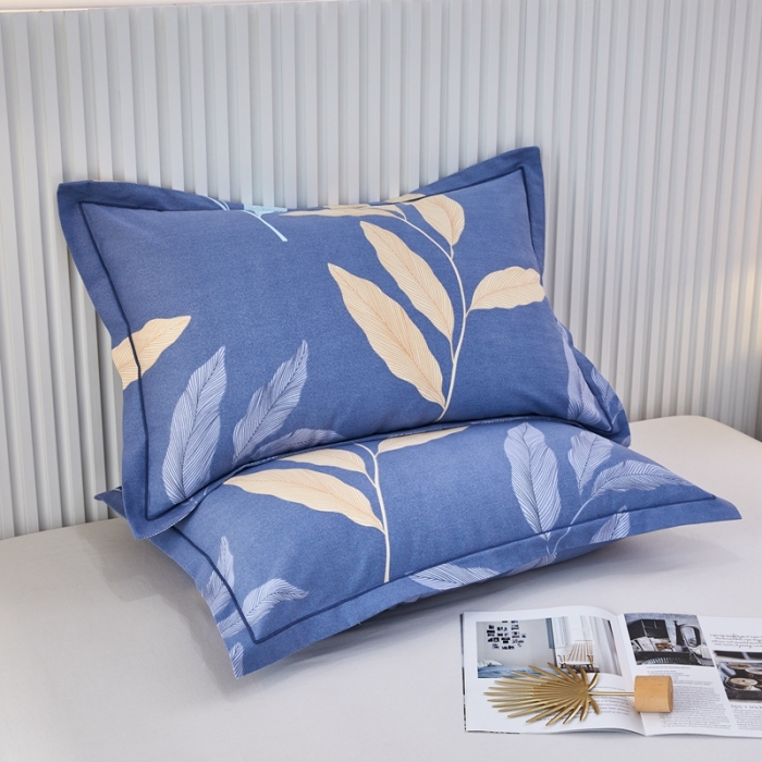 91家纺网 家纺一手货源 找家纺 杜先生新款全棉加厚喷气活性磨毛枕套48*74/对叶叶相随-蓝