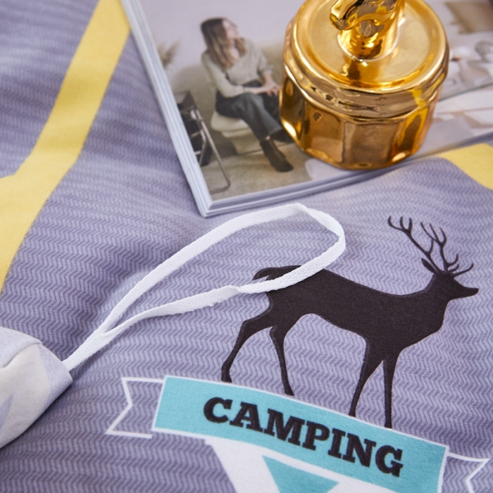 91家纺网 家纺一手货源 找家纺 杜先生 2023新款全棉加厚喷气活性磨毛系列四件套 快乐露营-灰