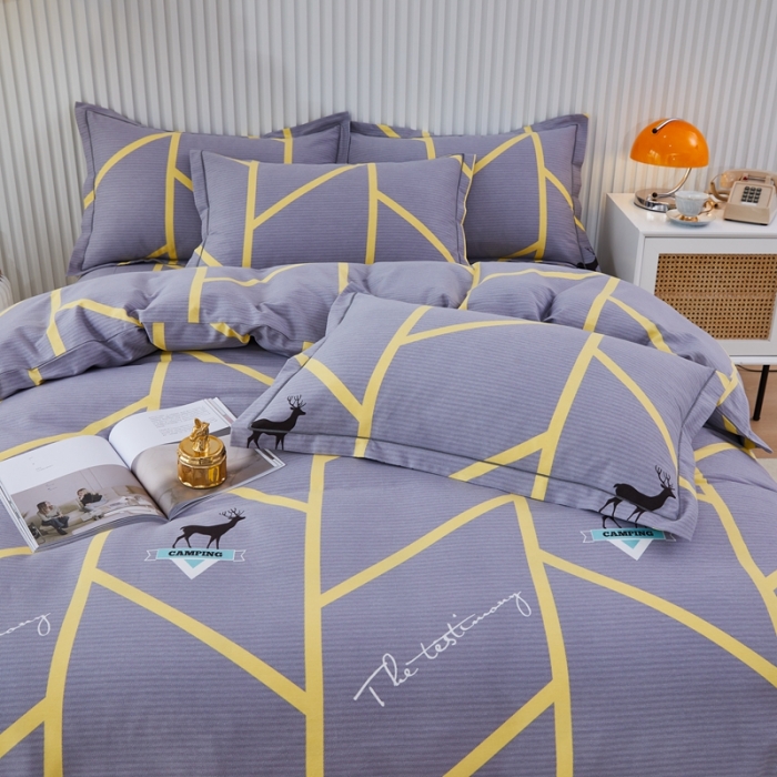 91家纺网 家纺一手货源 找家纺 杜先生 2023新款全棉加厚喷气活性磨毛系列四件套 快乐露营-灰