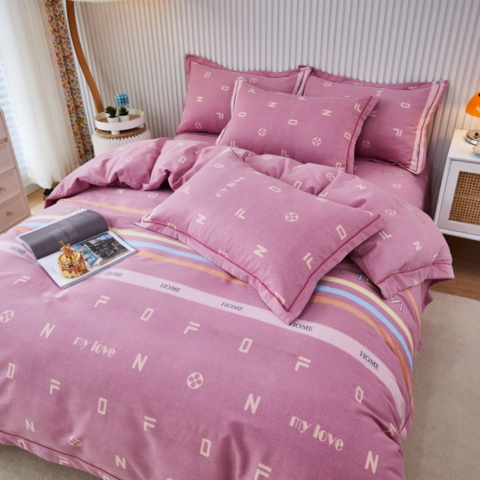 91家纺网 家纺一手货源 找家纺 杜先生 2023新款全棉加厚喷气活性磨毛系列四件套 名爵世家-豆沙