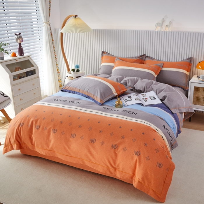 91家纺网 家纺一手货源 找家纺 杜先生 2023新款全棉加厚喷气活性磨毛系列四件套 圣托里尼-桔