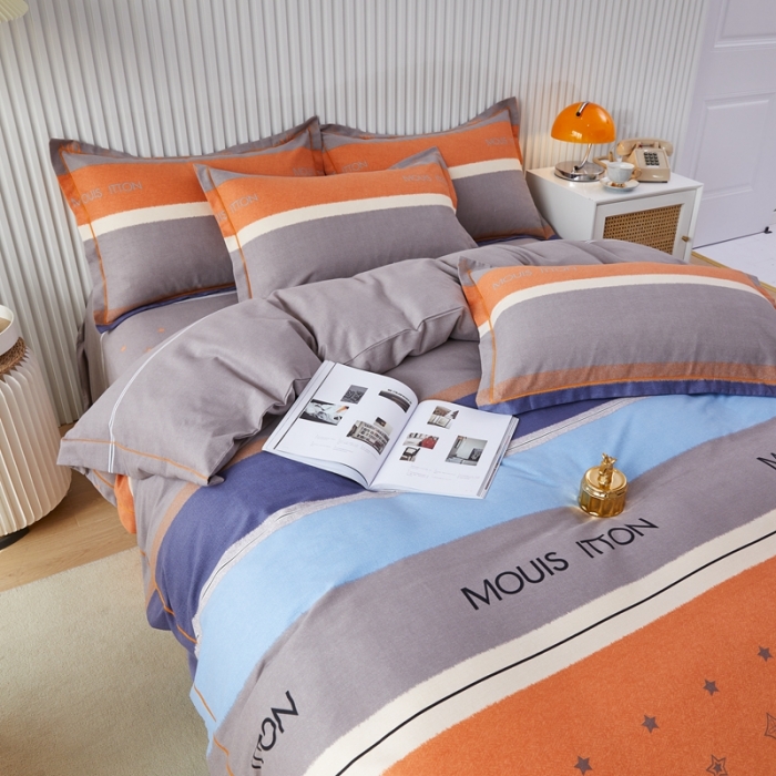 91家纺网 家纺一手货源 找家纺 杜先生 2023新款全棉加厚喷气活性磨毛系列四件套 圣托里尼-桔