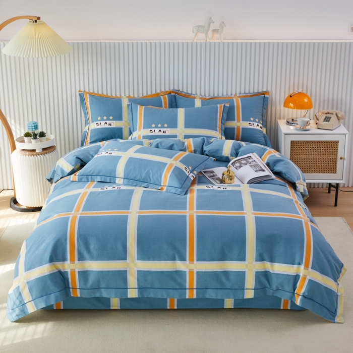 91家纺网 家纺一手货源 找家纺 杜先生 2023新款全棉加厚喷气活性磨毛系列四件套 星格-蓝