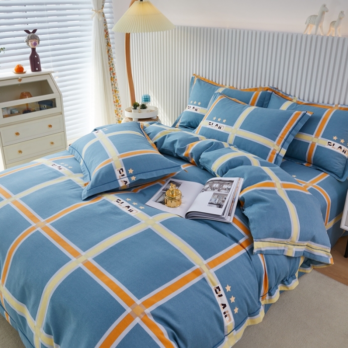 91家纺网 家纺一手货源 找家纺 杜先生 2023新款全棉加厚喷气活性磨毛系列四件套 星格-蓝