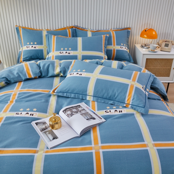 91家纺网 家纺一手货源 找家纺 杜先生 2023新款全棉加厚喷气活性磨毛系列四件套 星格-蓝