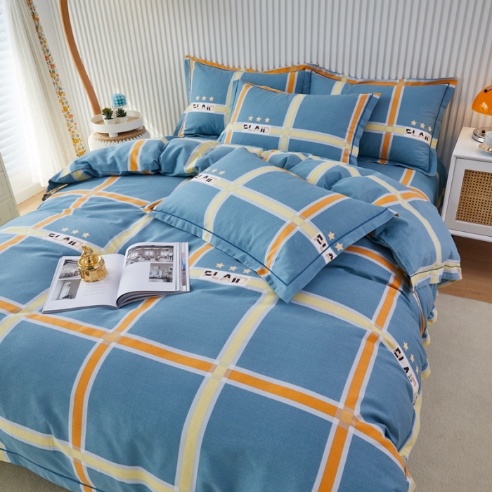 91家纺网 家纺一手货源 找家纺 杜先生 2023新款全棉加厚喷气活性磨毛系列四件套 星格-蓝