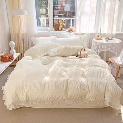 91家纺网 家纺一手货源 找家纺 仟网汇 2022新款雪纺花边泡泡纱四件套 云朵本白