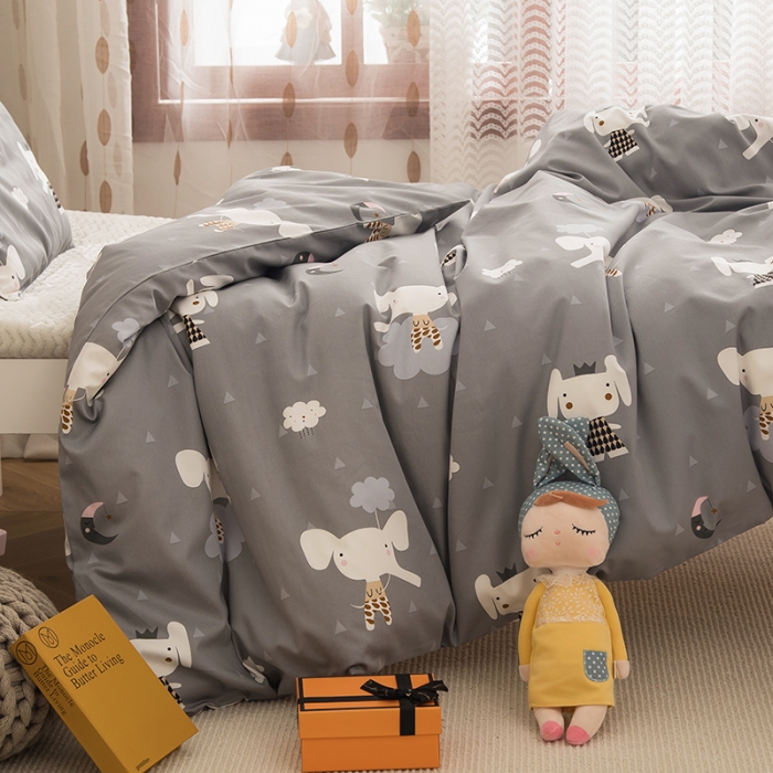 91家纺网 家纺一手货源 找家纺 良佐生活2022新款定制60支卡通儿童被套 灰象宁宁