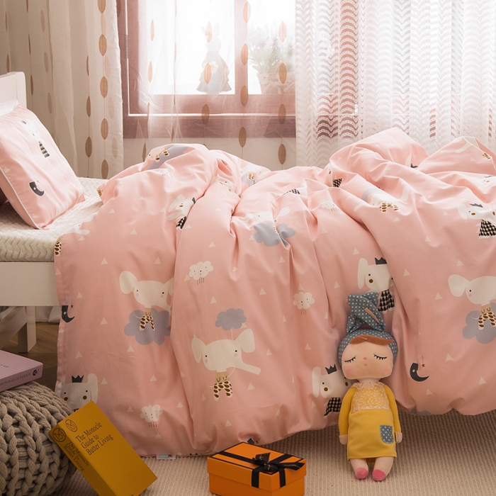 91家纺网 家纺一手货源 找家纺 良佐生活2022新款定制60支卡通儿童被套 粉象安安