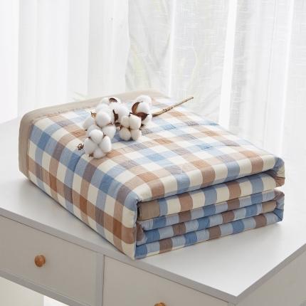 91家纺网 家纺一手货源 找家纺 格子铺 2023新款全棉水洗棉大豆被夏被蓝咖格