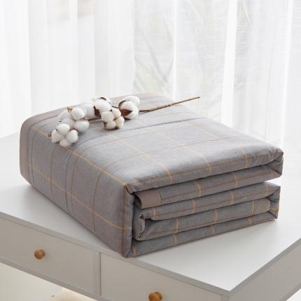 格子铺 2023新款全棉水洗棉大豆被夏被烟灰格