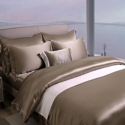 91家纺网 家纺一手货源 找家纺 （总）晋瑞红顶鹅绒馆新款纯色全真丝工艺款四件套