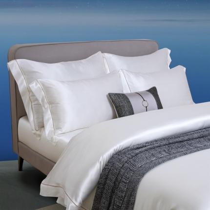 晋瑞红顶鹅绒馆新款纯色全真丝工艺款四件套 纯白