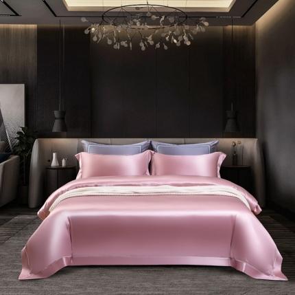 晋瑞红顶鹅绒馆新款纯色全真丝工艺款四件套 芍药粉