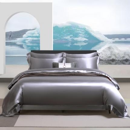 晋瑞红顶鹅绒馆新款纯色全真丝工艺款四件套 绅士灰