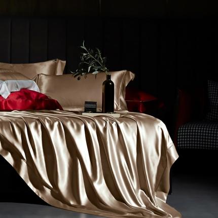 晋瑞红顶鹅绒馆新款纯色全真丝工艺款四件套 香槟金
