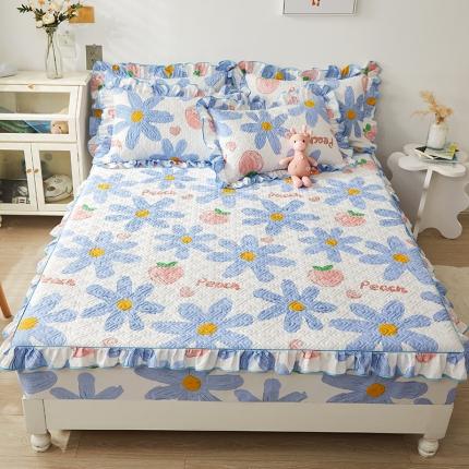 宜凡家纺 2023新款全棉印花花边床笠三件套 静待花开蓝