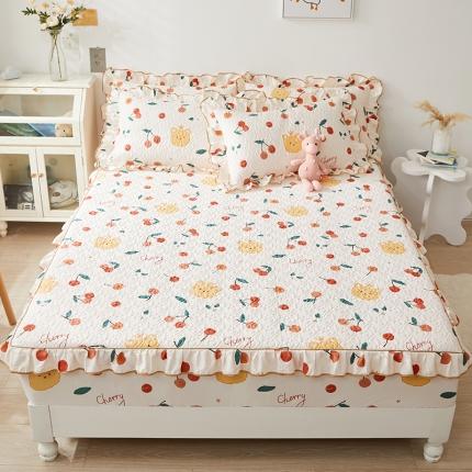宜凡家纺 2023新款全棉印花花边床笠三件套 樱桃熊