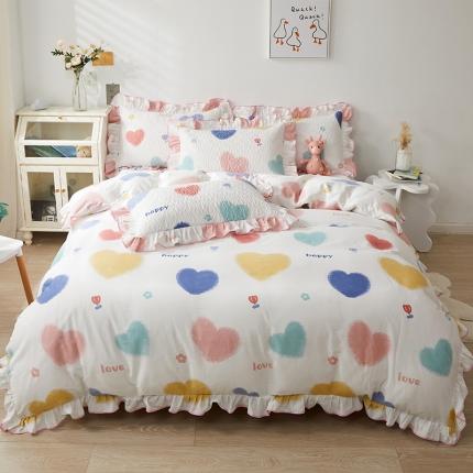 宜凡家纺 2023新款全棉印花花边床笠款四件套 七彩童心