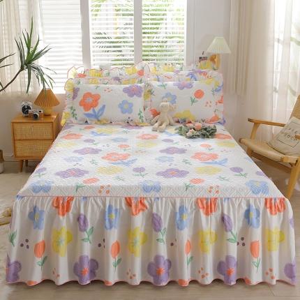 91家纺网 家纺一手货源 找家纺 宜凡家纺 2023新款全棉印花花边床裙三件套 浪漫春日