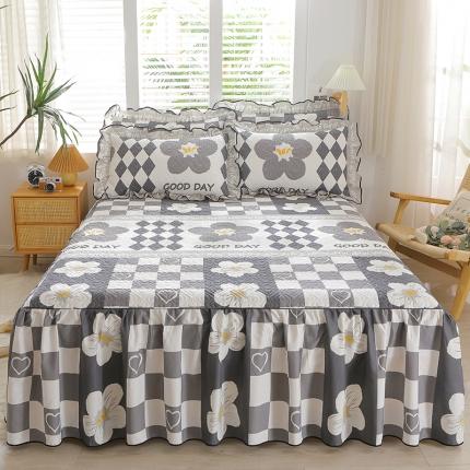 91家纺网 家纺一手货源 找家纺 宜凡家纺 2023新款全棉印花花边床裙三件套 香榭丽