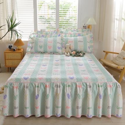 91家纺网 家纺一手货源 找家纺 宜凡家纺 2023新款全棉印花花边床裙三件套 心恋曲