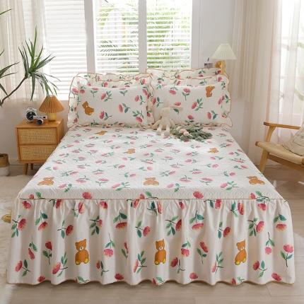 91家纺网 家纺一手货源 找家纺 宜凡家纺 2023新款全棉印花花边床裙三件套 熊熊花园