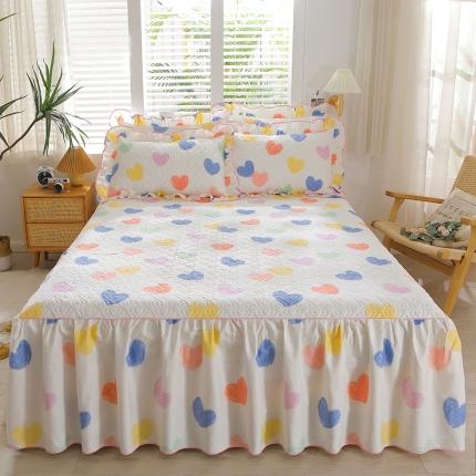 宜凡家纺 2023新款全棉印花花边床裙三件套 彩虹爱心