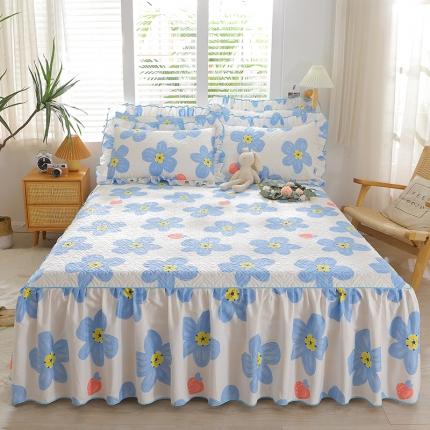 宜凡家纺 2023新款全棉印花花边床裙三件套 护花使者