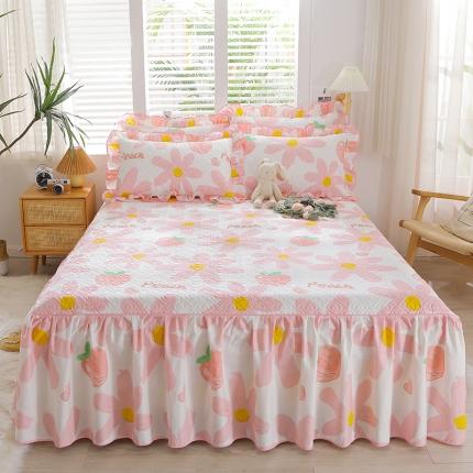 宜凡家纺 2023新款全棉印花花边床裙三件套 静待花开-粉