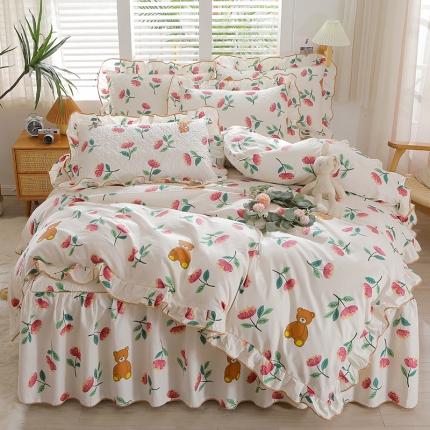 91家纺网 家纺一手货源 找家纺 宜凡家纺 2023新款全棉印花花边床裙四件套 熊熊花园