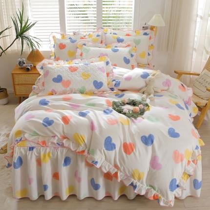 宜凡家纺 2023新款全棉印花花边床裙四件套 彩虹爱心