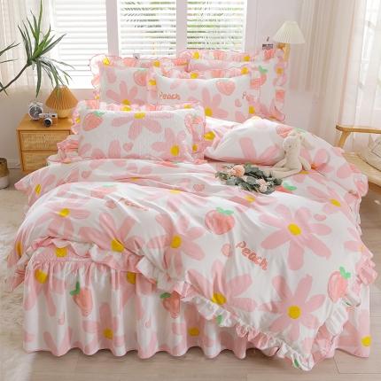 宜凡家纺 2023新款全棉印花花边床裙四件套 静待花开-粉