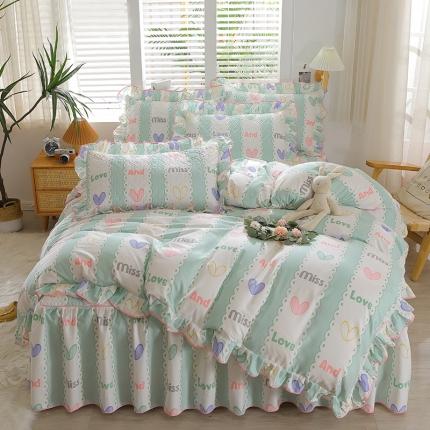 宜凡家纺 2023新款全棉印花花边床裙四件套 心恋曲