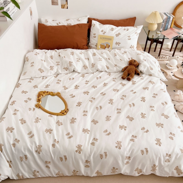 91家纺网 家纺一手货源 找家纺 艾沁家纺 2022新款13372纯棉碎花四件套-小熊 驼