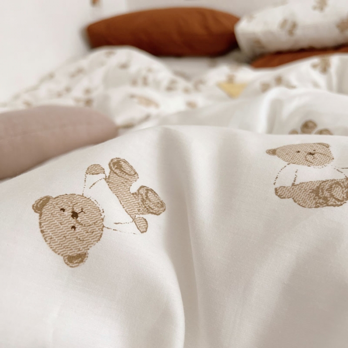 91家纺网 家纺一手货源 找家纺 艾沁家纺 2022新款13372纯棉碎花四件套-小熊 驼