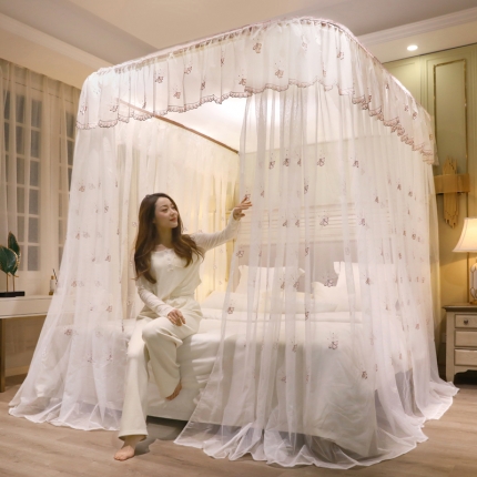 91家纺网 家纺一手货源 找家纺 （总）海虹蚊帐 新款8869可升降导轨铝合金加密绣花防尘蚊帐