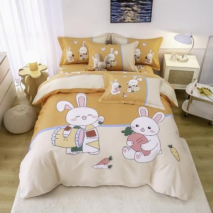 91家纺网 家纺一手货源 找家纺 雲归梦 2022新款全棉大版四件套 卡通花型 甜蜜兔-桔