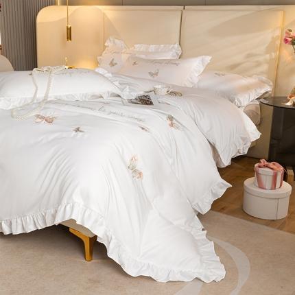 91家纺网 家纺一手货源 找家纺 （总）理想家家纺 2022新款冰丝刺绣花边蝴蝶四件套