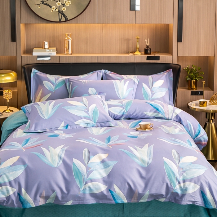 91家纺网 家纺一手货源 找家纺 雲归梦 2022新款全棉大版四件套 花卉花型 秋水伊人-紫