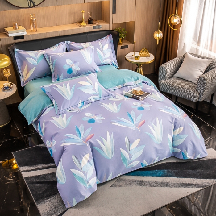 91家纺网 家纺一手货源 找家纺 雲归梦 2022新款全棉大版四件套 花卉花型 秋水伊人-紫
