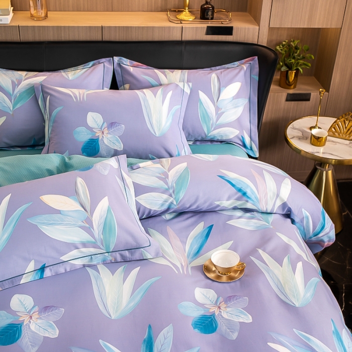 91家纺网 家纺一手货源 找家纺 雲归梦 2022新款全棉大版四件套 花卉花型 秋水伊人-紫
