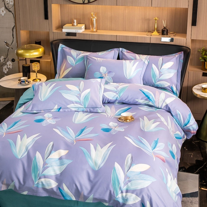 91家纺网 家纺一手货源 找家纺 雲归梦 2022新款全棉大版四件套 花卉花型 秋水伊人-紫