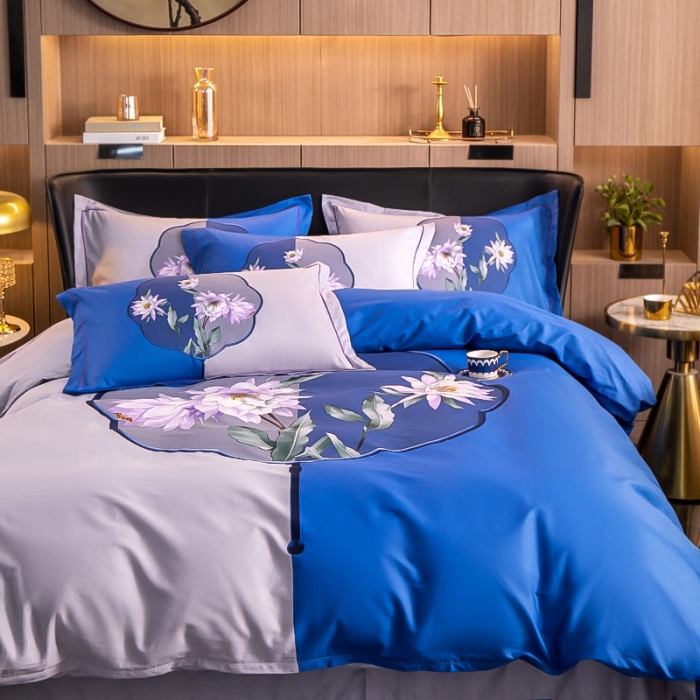 91家纺网 家纺一手货源 找家纺 雲归梦 2022新款全棉大版四件套 花卉花型 扇中涟漪