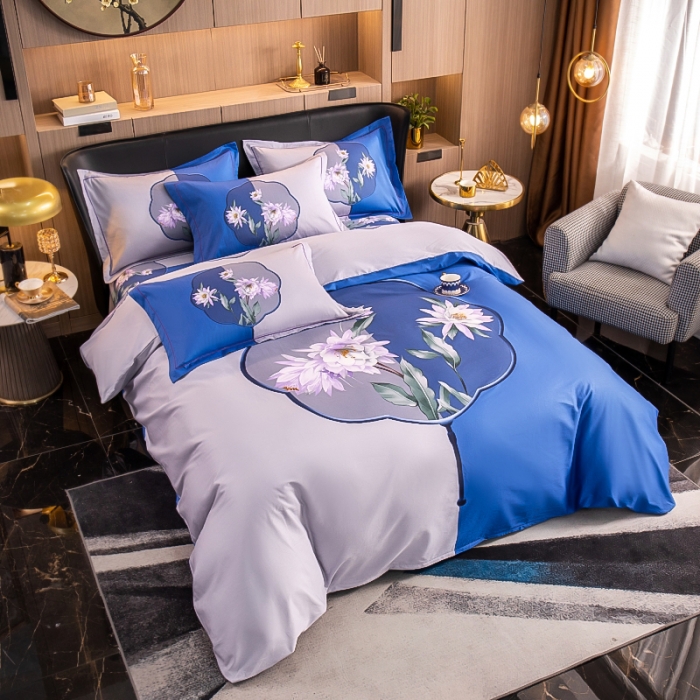 91家纺网 家纺一手货源 找家纺 雲归梦 2022新款全棉大版四件套 花卉花型 扇中涟漪