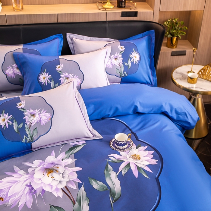 91家纺网 家纺一手货源 找家纺 雲归梦 2022新款全棉大版四件套 花卉花型 扇中涟漪