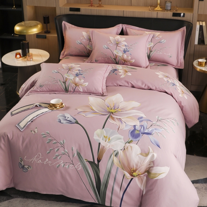 91家纺网 家纺一手货源 找家纺 雲归梦 2022新款全棉大版四件套 花卉花型 赏心悦目-粉