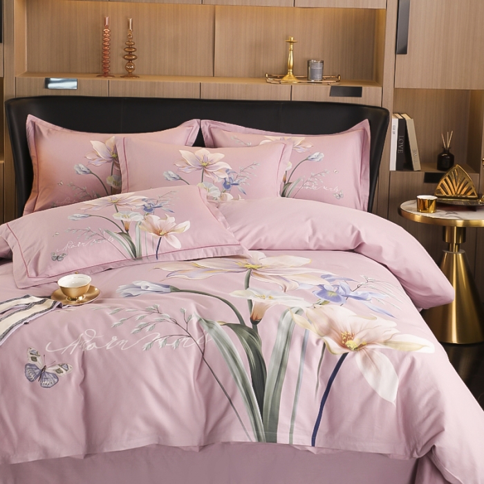 91家纺网 家纺一手货源 找家纺 雲归梦 2022新款全棉大版四件套 花卉花型 赏心悦目-粉